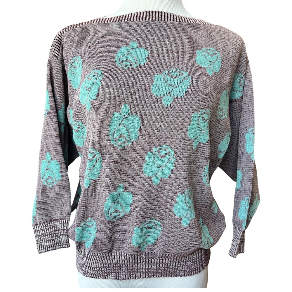 VINTAGE Eric Scot Floral 80s Lavender and mint green floral sweater, super cute!